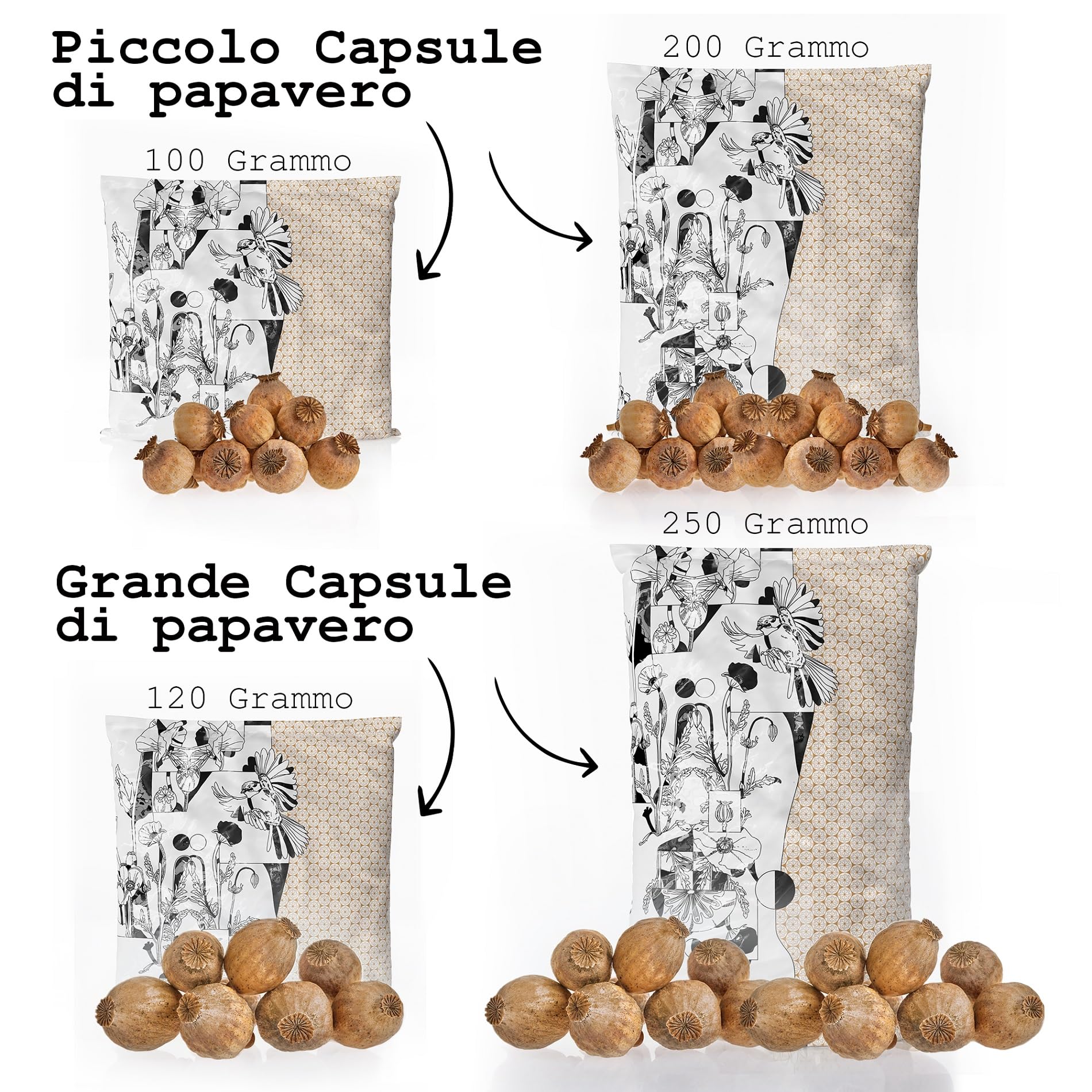 Capsule di Papavero, Poppy Pods | Piccole & Senza Stelo | Essiccate | Materiale per Hobbistica & Decorazioni (200 g)