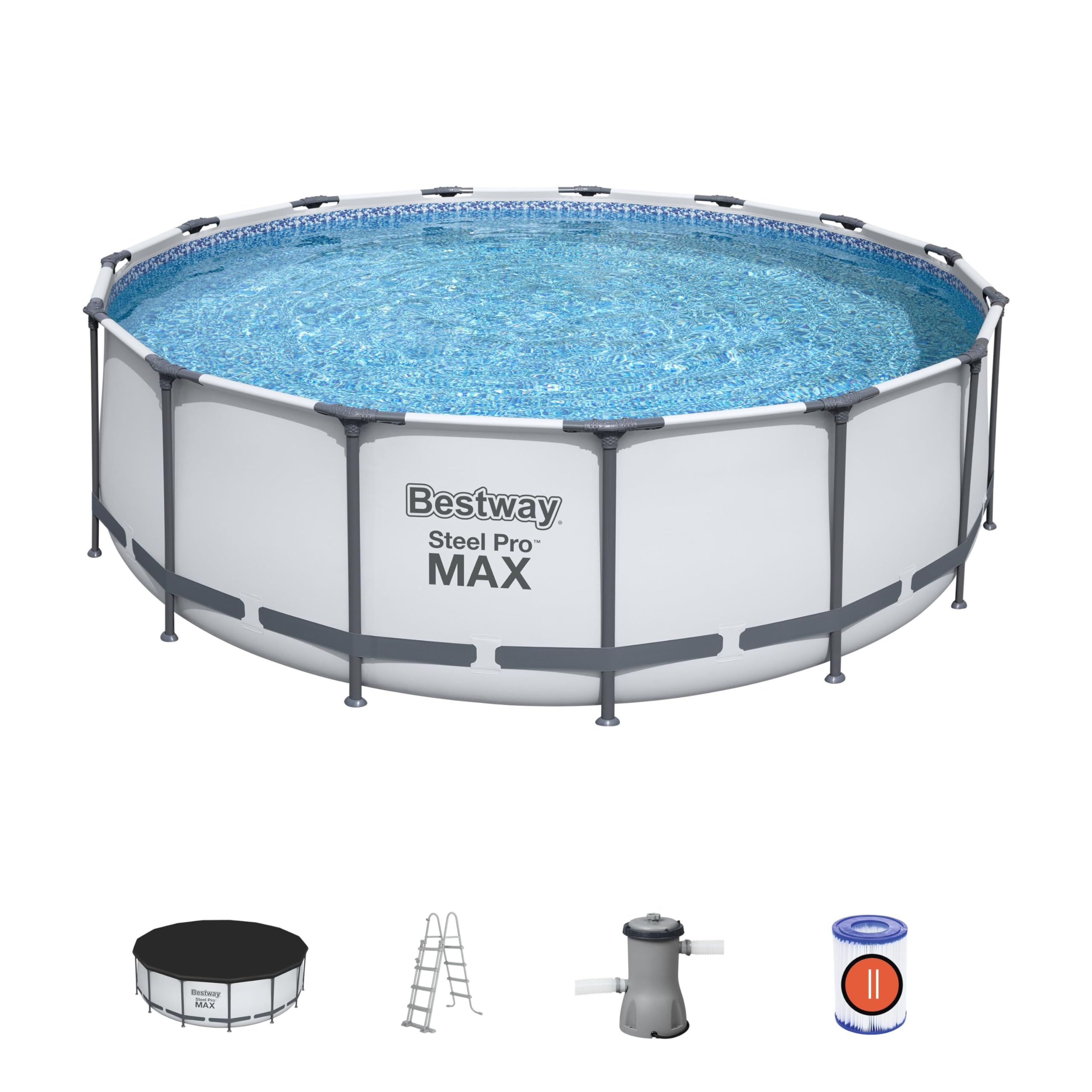 BestwayPool Set 457X122Cm, Blue, 56438, Steel Pro Max 15' x 48 inch/4.57m x 1.22m Pool Set 56438