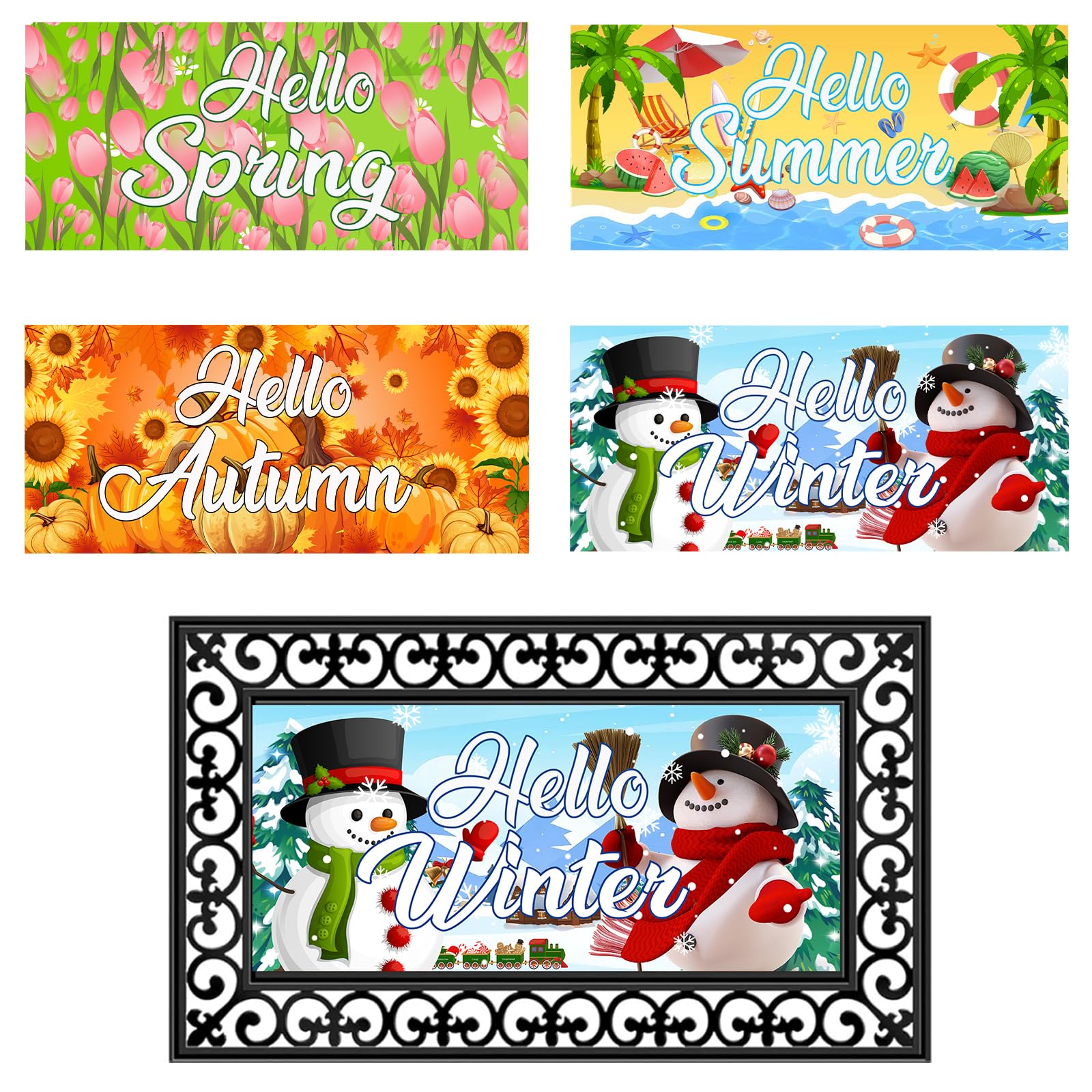 CASLON 4Pcs Seasonal Door Mat Inserts Interchangeable Entrance Doormats Holiday Welcome Hello Spring Summer Fall Winter Front Door Mat for Indoor