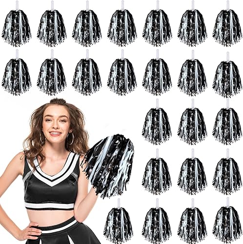 Miniatura 9 de 24 pompones de animadora con mango metálico para animadora animadora y animadora para fiestas de equipo deportivo, baile, animación Rojo rosa