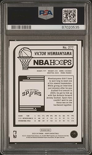 Miniatura 2 de Victor Wembanyama PSA 10 2023 Hoops #277 San Antonio Spurs Tarjeta de Novato San Antonio Spurs
