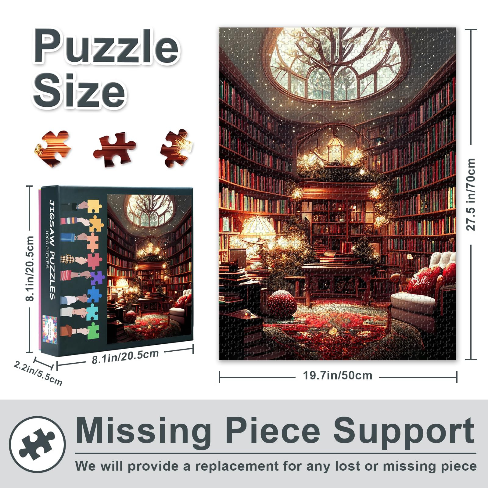 Jigsaw Puzzles 1000 Pieces, 1000 Piece Puzzle for Adults Antique Library with Wooden Bookshelves & Vintage Books - Image 2