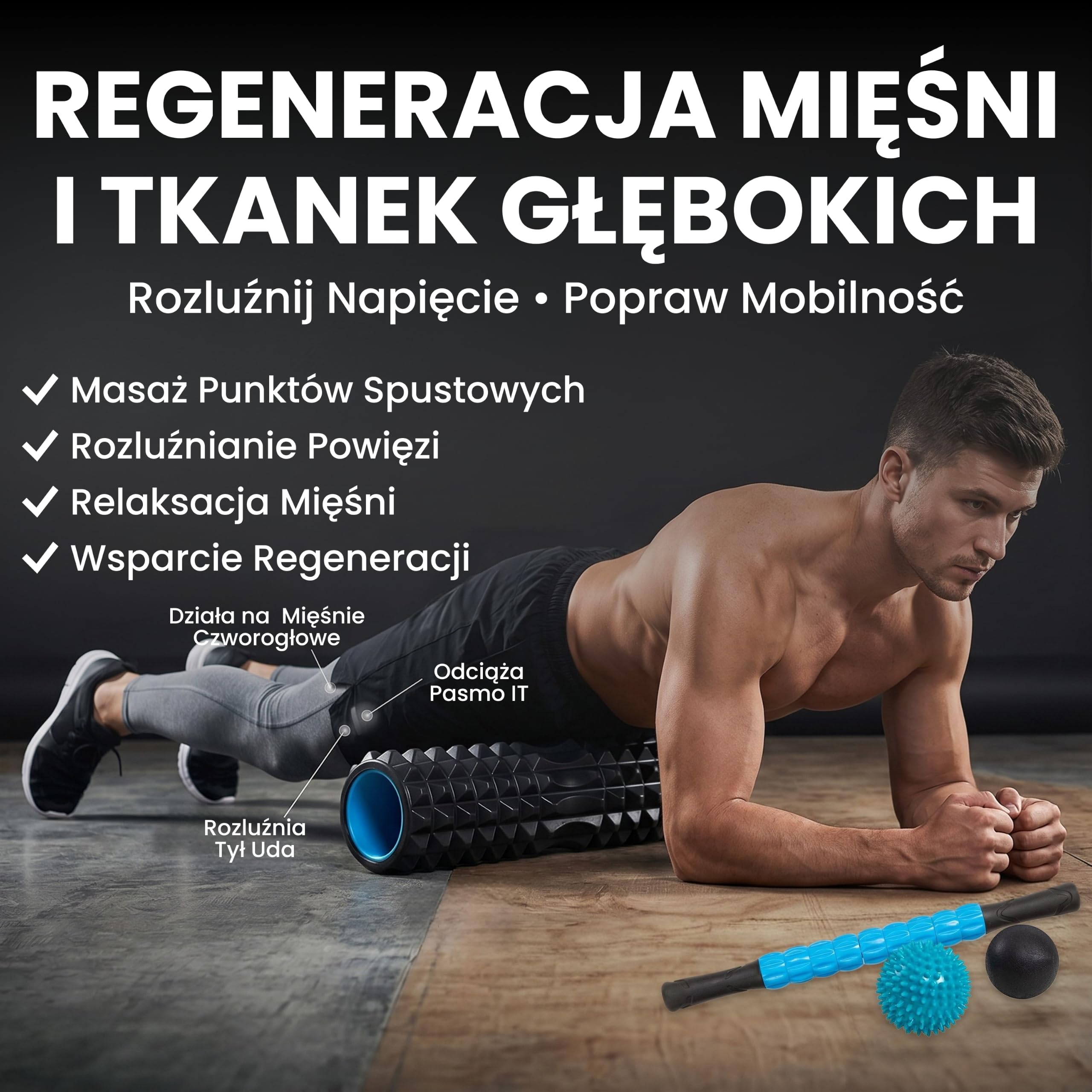 Fitem Zestaw do masażu wałkiem piankowym, wałek do masażu pleców i mięśni, pomaga złagodzić ból pleców, ból mięśni i punkty spustowe, wspomaga regenerację i dobre samopoczucie