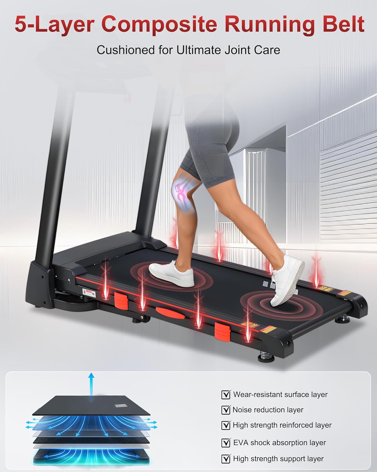 HUAGEED 15% Auto Incline Treadmills for Home, 10 MPH Speed, 3.0 HP Foldable Treadmill, 18" Wider Belt, 36 Programs, Running Treadmills for Home with Bluetooth APP