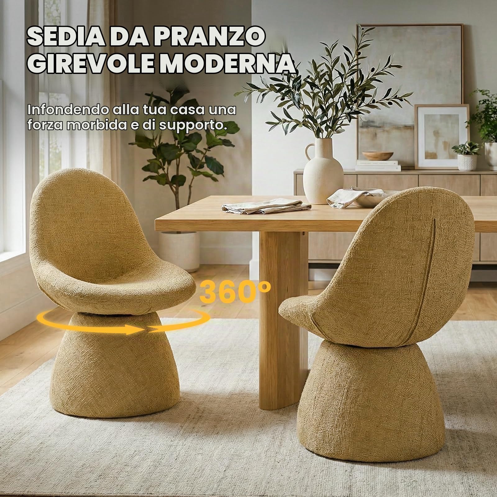 Ya-Home Sedie Sala da Pranzo con Schienale Girevoli per Ristorante, Giallo