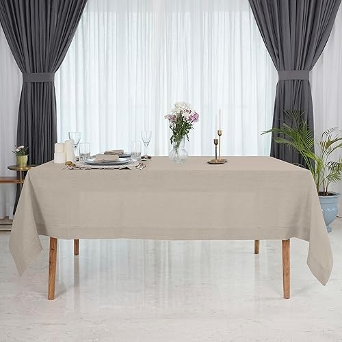 Miniatura 2 de D'Moksha - Mantel de lino rectangular - 60 x 144pulgadas - Color natural - Lino puro con vainica, lavable a máquina - Para el otoño, exteriores,