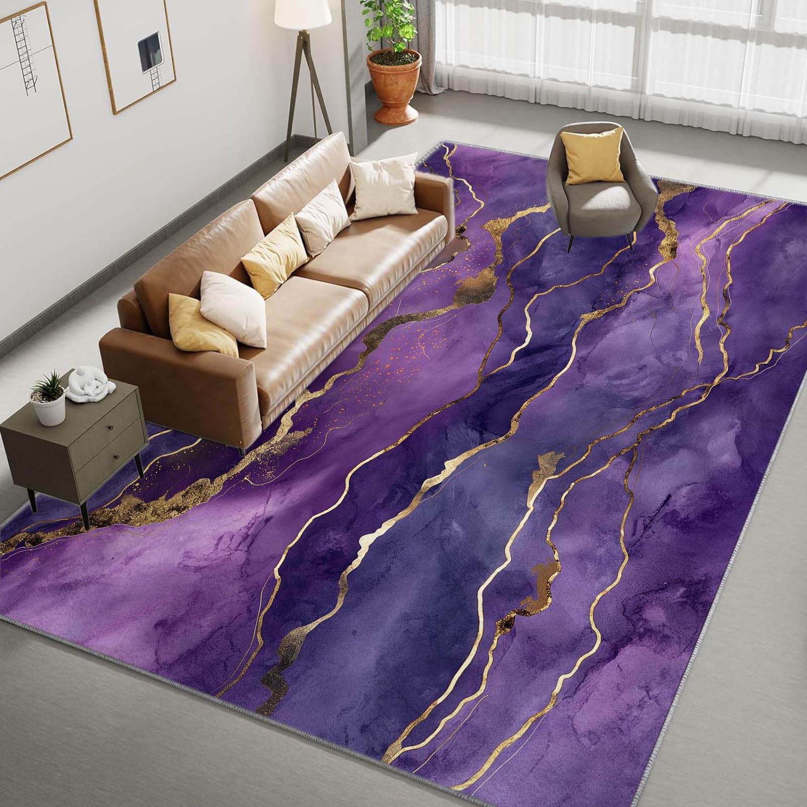 Generico Tappeto Soggiorno Marmo Viola 80x150 cm Tappeti per Salotto Moderno Cameretta Bimba Tappeti, Tappeto morbido e Antiscivolo Soffice per la camera da letto