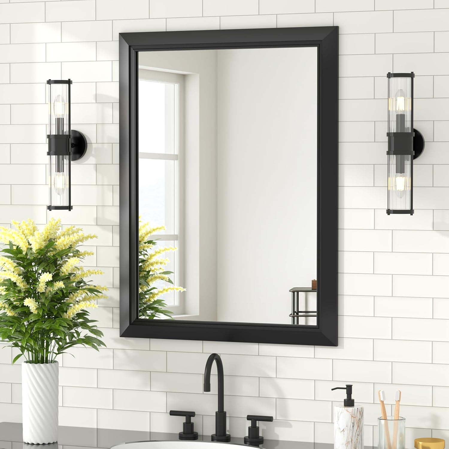 Bathroom Mirrors for Over Sink, 24x32 Inch Wall Mirrors for Bathroom Sink, Black Bathroom Vanity Mirror, Rectangle Farmhouse Mirror Framed, Bedroom, Living Room, Entryway