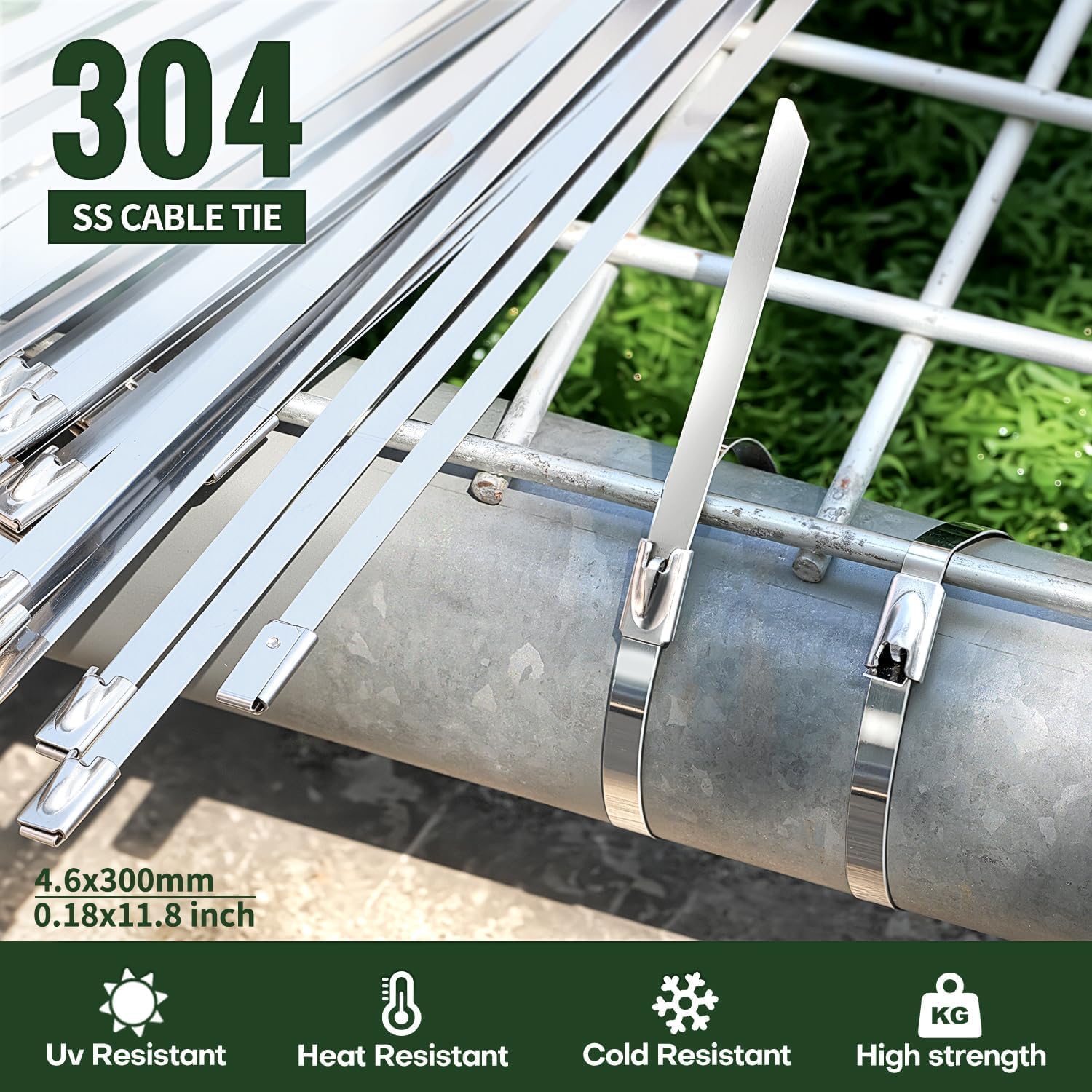Heavy Duty Metal Zip Ties,200pcs 11.8Inch,304 Stainless Steel Multi-Purpose Heat-Resistant for Outdoor Chain Link Fence & Exhaust Wrapping