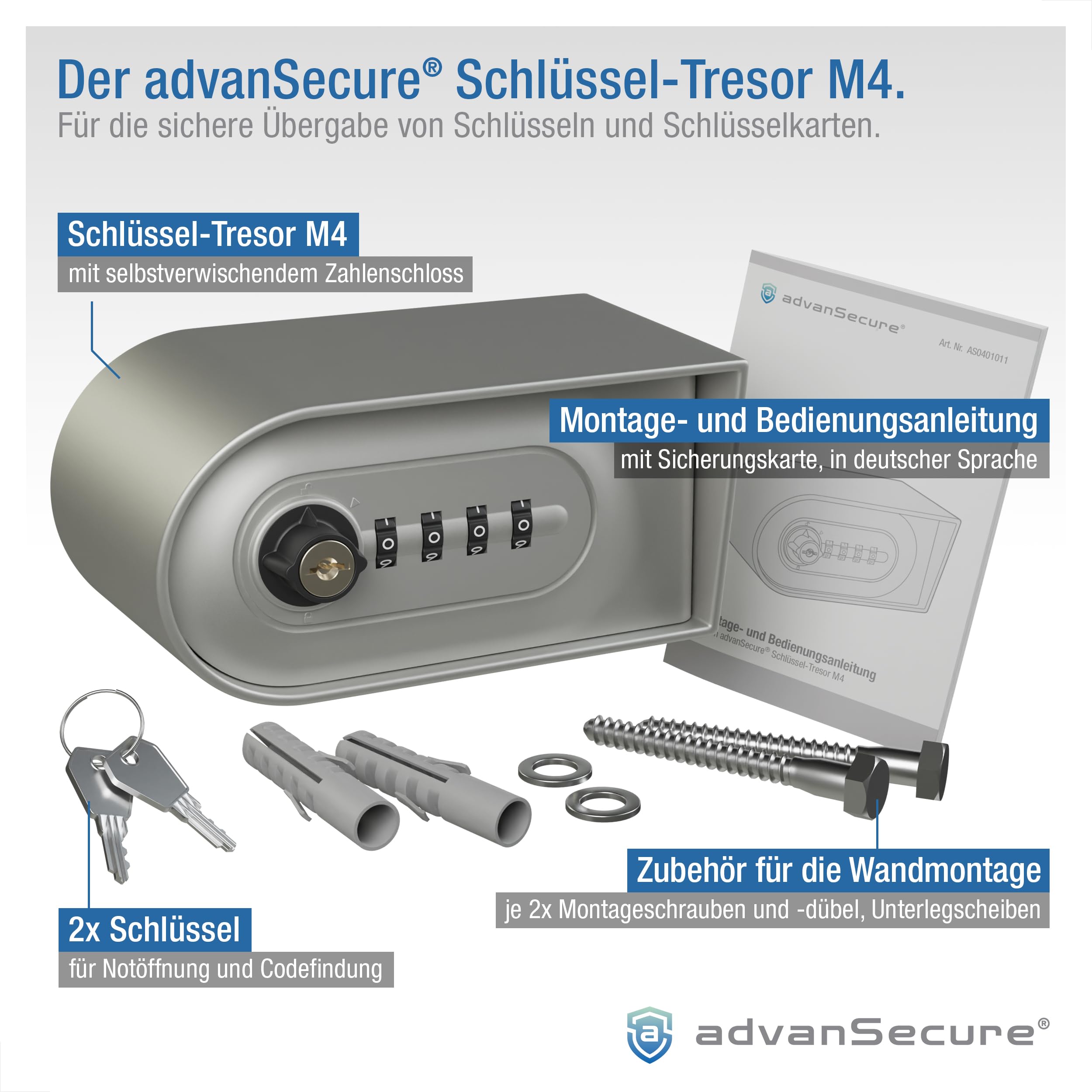 Schlüssel-Tresor M4 Design-Schlüsselsafe Spezialschloss deutsche Fertigung