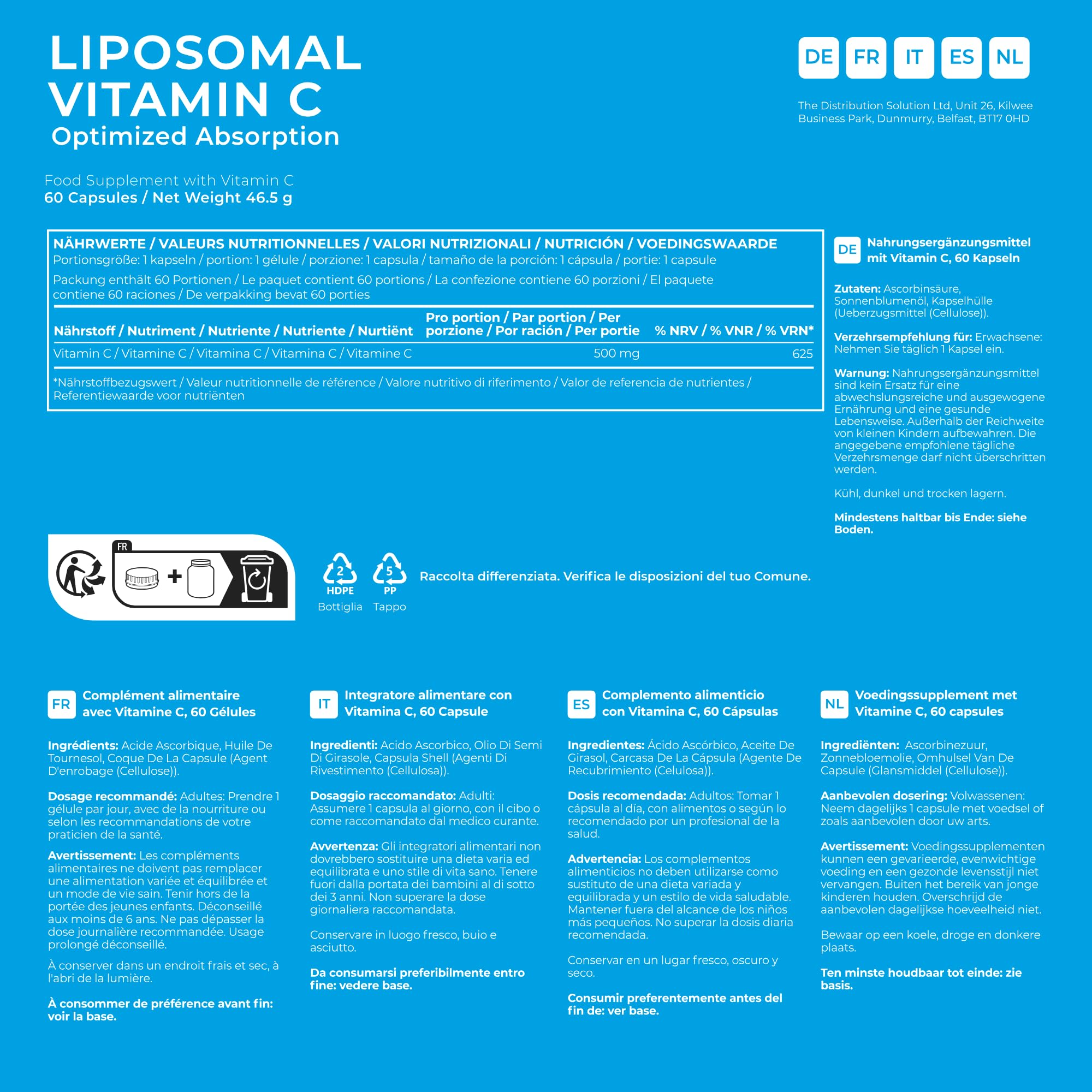 BodyBio Vitamine C Liposomale - 60 gélules (1 Mois) - Antioxydant Puissant pour Soutien Immunitaire & Santé Cellulaire - Acide Ascorbique Pur - Absorption Maximale - Végan