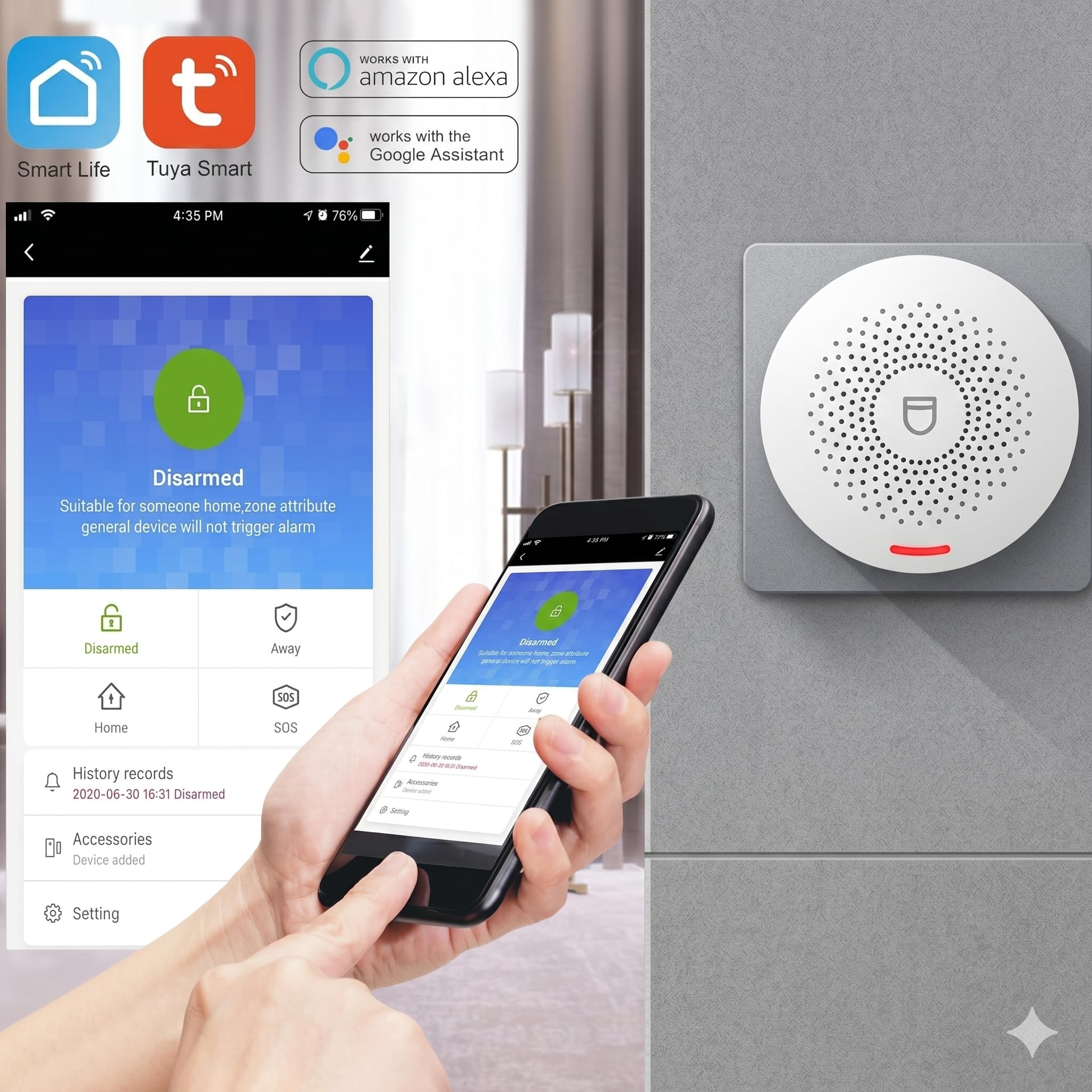 Sistema di Allarme Casa WiFi Smart ANTELA - Kit Completo Senza Fili con App SmartLife, 1 Centrale + 5 Sensori Porta/Finestra + 1 Sensore Movimento + 2 Telecomandi, Compatibile con Alexa e Google Home