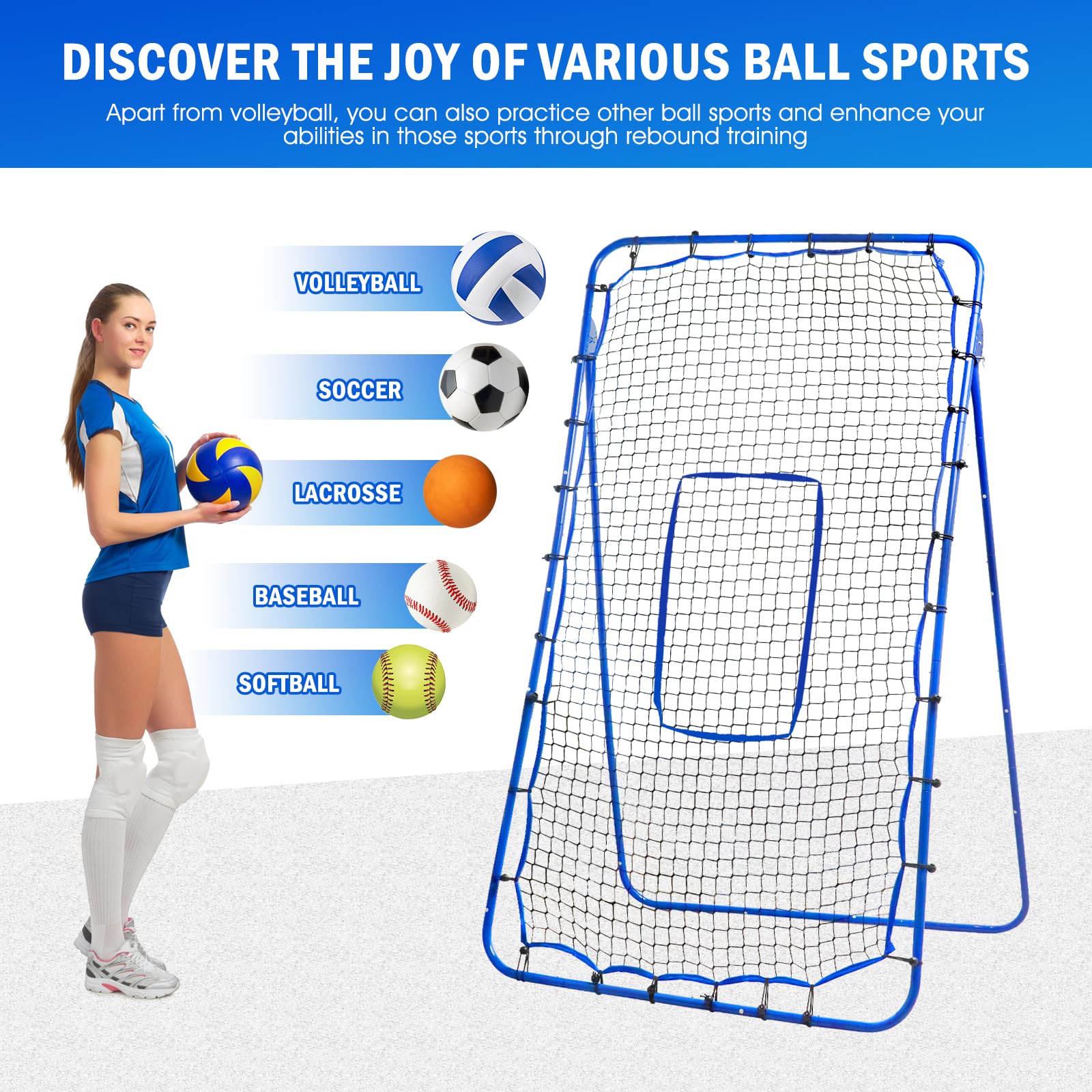 Winthai Volleyball Rebounder Net, Adjustable Pitch Bounce Back Baseball Softbal Soccer Lacrosse Rebound Sports Practice Training Equipment with Strike Zone for Backyard Indoor Outdoor - 3