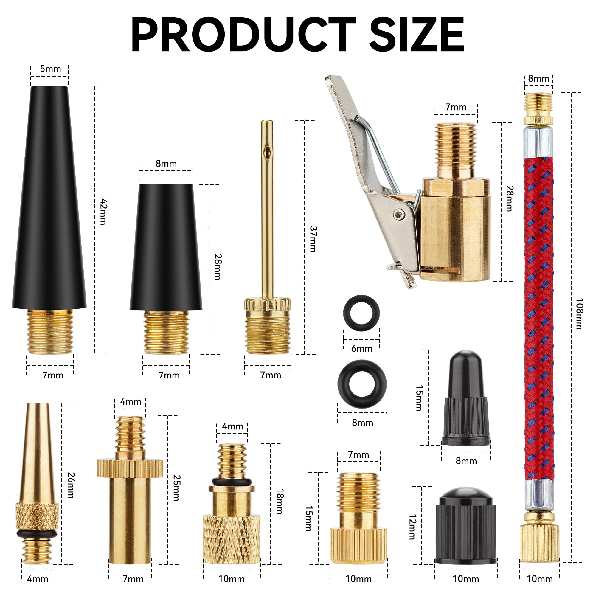 DDJ Set di adattatori per valvole Presta a Schrader, kit da 21 pezzi in ottone con aghi per pompa a sfera, universale, per biciclette e scooter elettrici