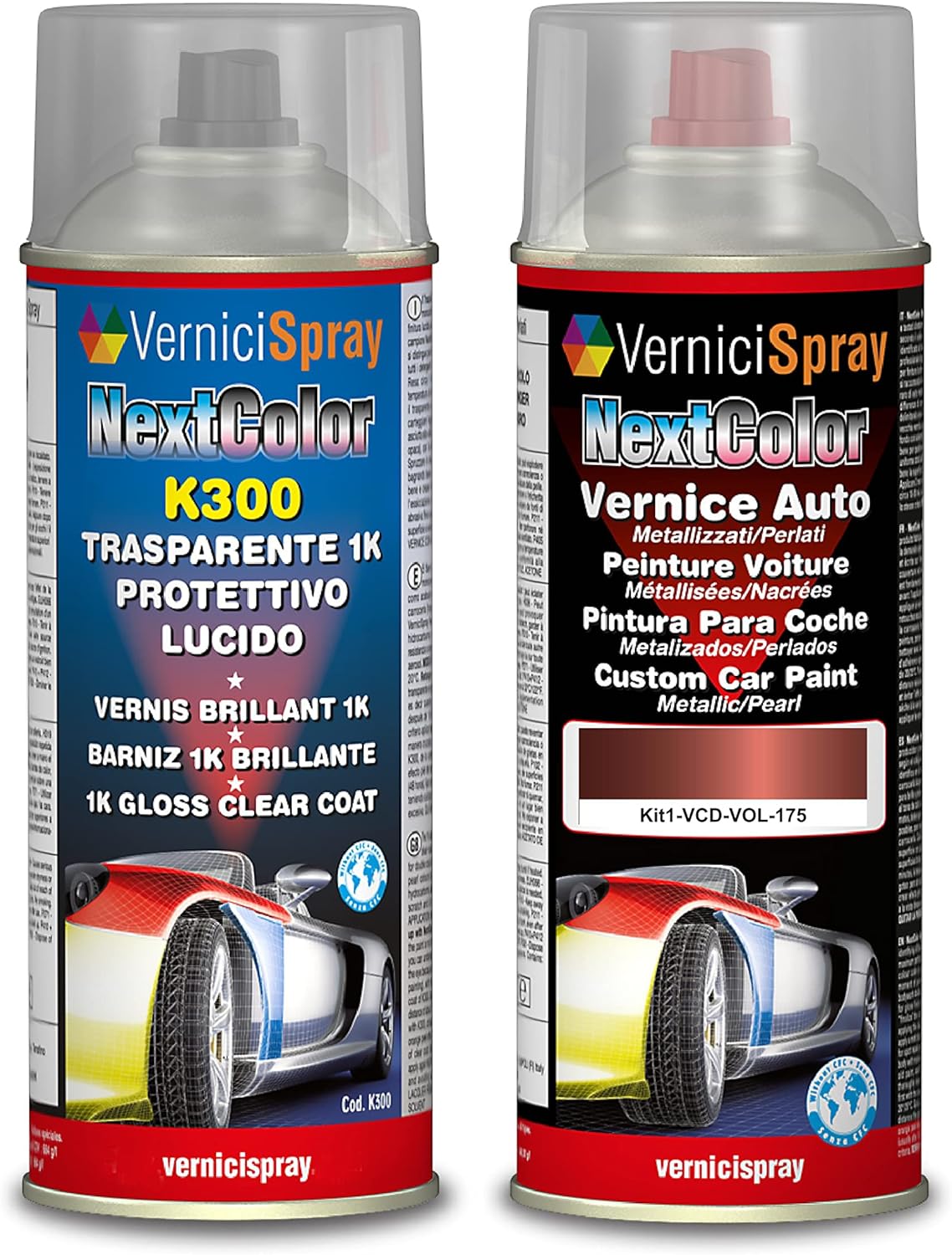 Automotive Touch Up Kit – Auto spuitverf in metaal/parelkleur 175 ROT MET. en Gloss Clear Coat, 400 ml Spraycans door VerniciSpray