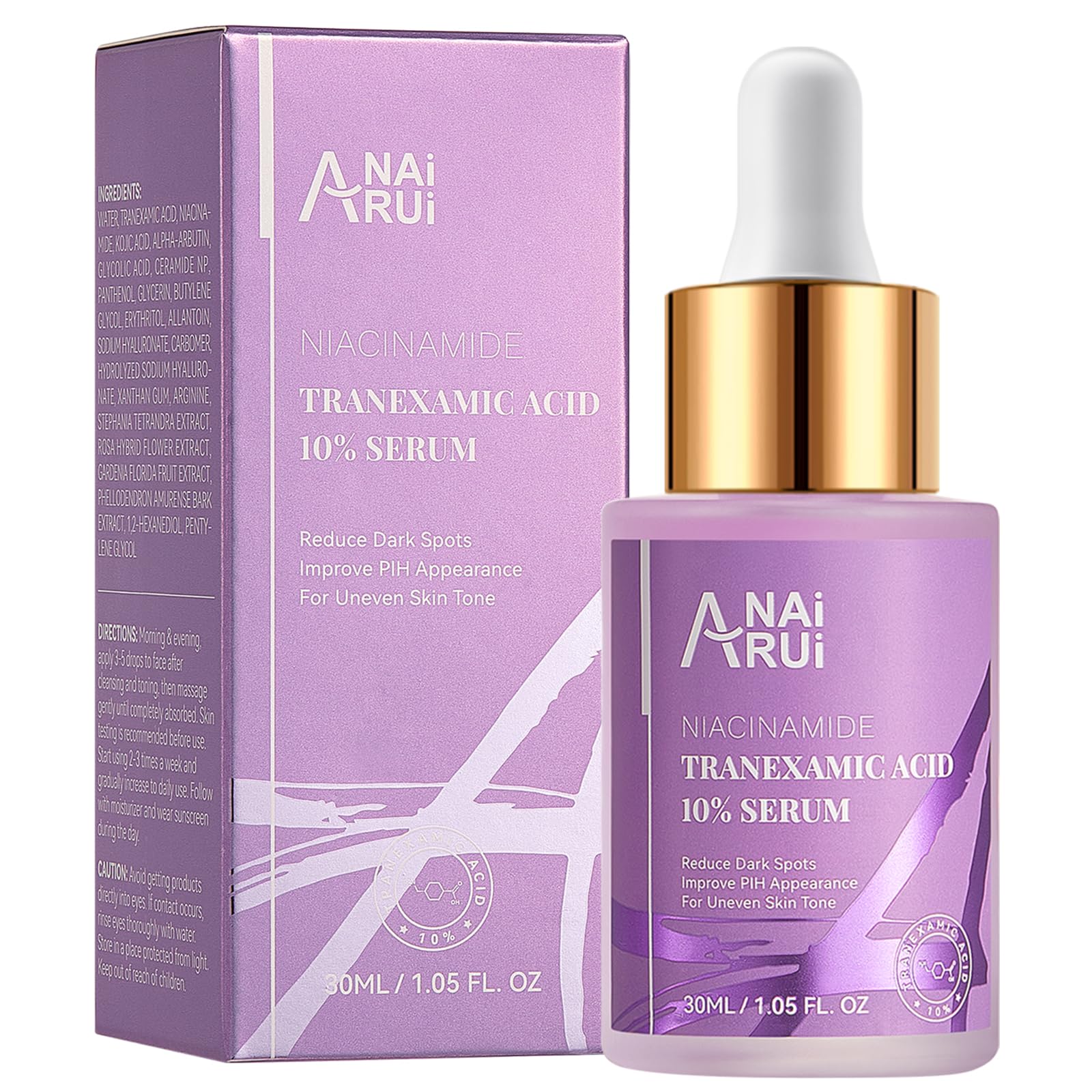 ANAiRUi 10% Tranexamic Acid Serum 30 ml, Dark Spot Correcting Serum with Tranexamic Acid + Hyaluronic Acid + Niacinamide, Targets Hyperpigmentation, Even Skin Tone