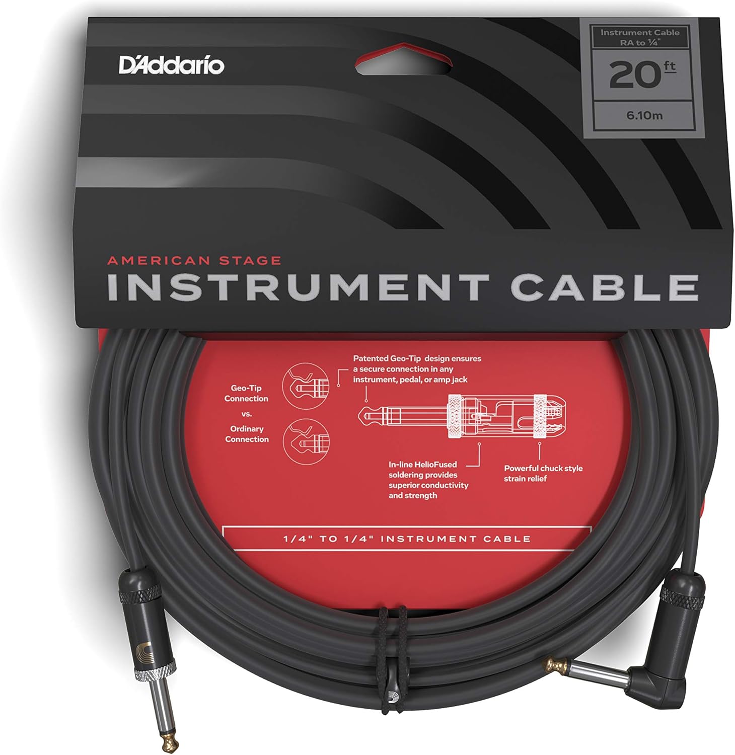 D'Addario Guitar Cable - Geo Tip for Secure Connection - Natural Tone and Durable Construction - 30 Feet/9.14 Meters - Straight Ends - 1 Pack : Musical Instruments