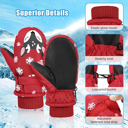 Miniatura 5 de MoKo Manoplas de esquí para niños, guantes de esquí aislados impermeables para niñas y niños, guantes de nieve de invierno para niños