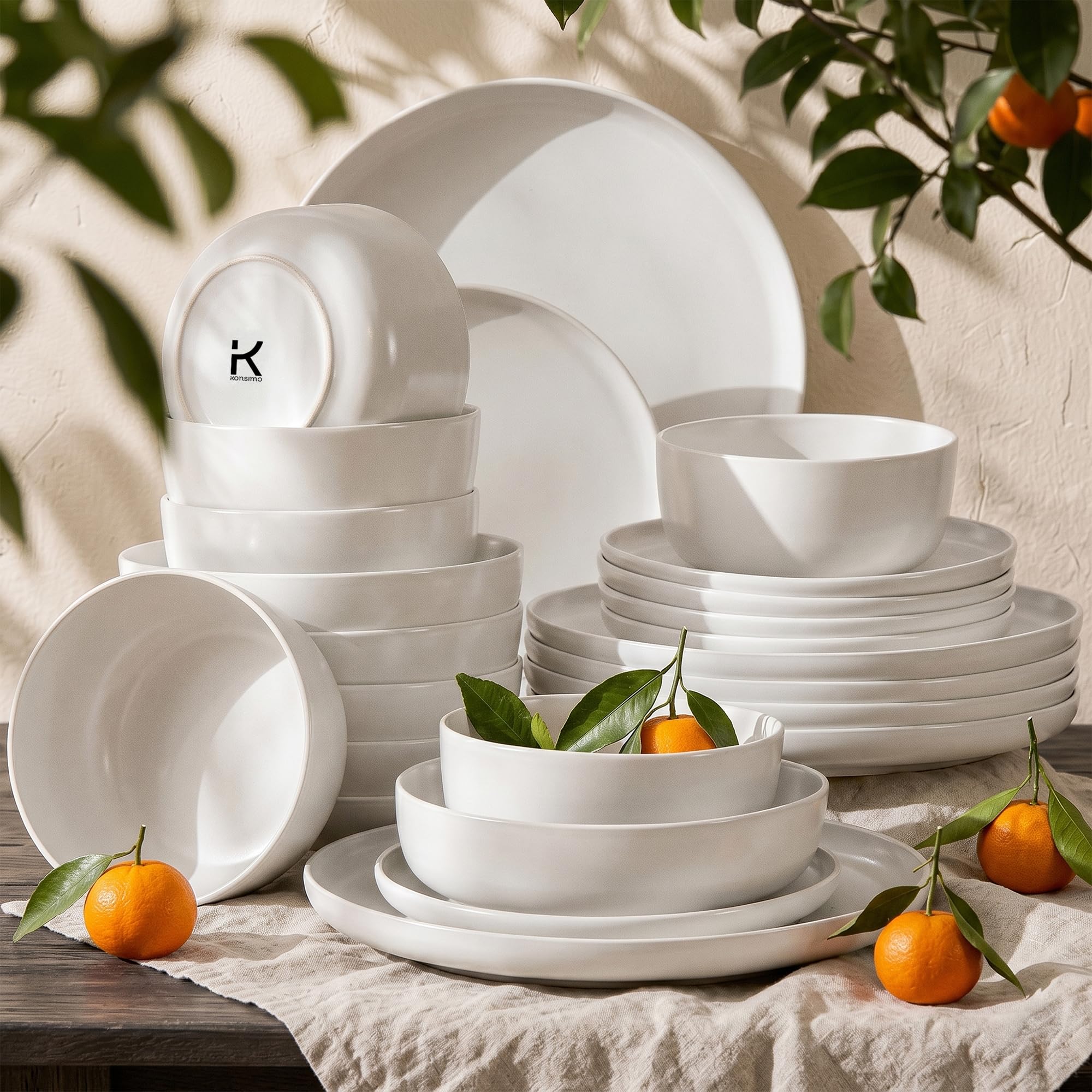 Konsimo Victo Vajilla Para 6 Personas - Vajilla de 18 Piezas - Vajillas Completas - Platos y Cuencos - Vajilla - Juego de Platos de Cerámica - Blanco 24 Piezas