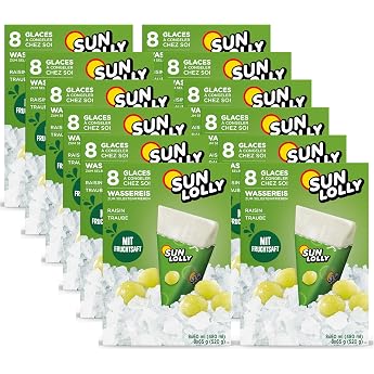 Sun Lolly Water Ice Grape Pack of 12 With Fruit Juice For Self-Freezing No Artificial Flavours Free from Sweeteners Lactose Free Gluten Free 12 x 480 ml