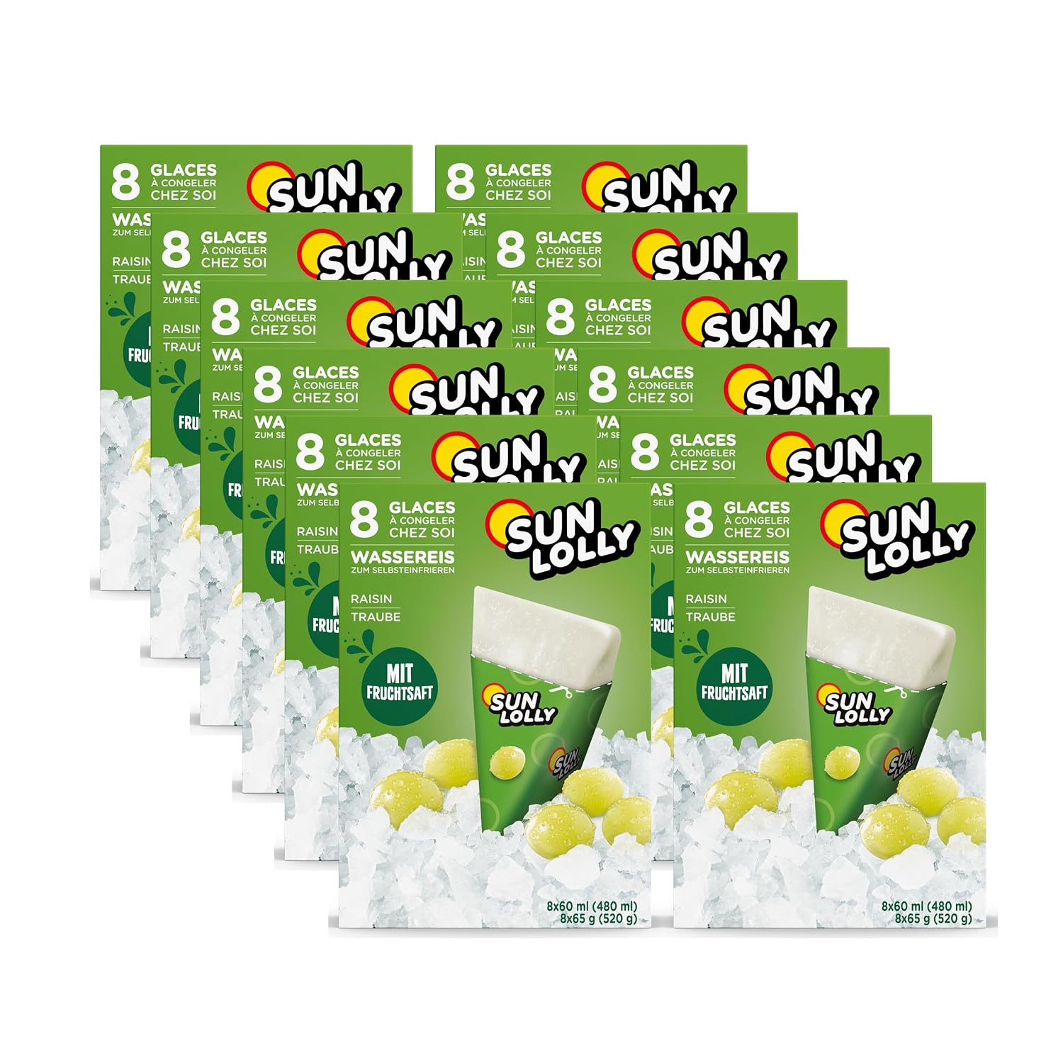 Sun Lolly Water Ice Grape Pack of 12 With Fruit Juice For Self-Freezing No Artificial Flavors Free from Sweeteners Lactose Free Gluten Free 12 x 480 ml
