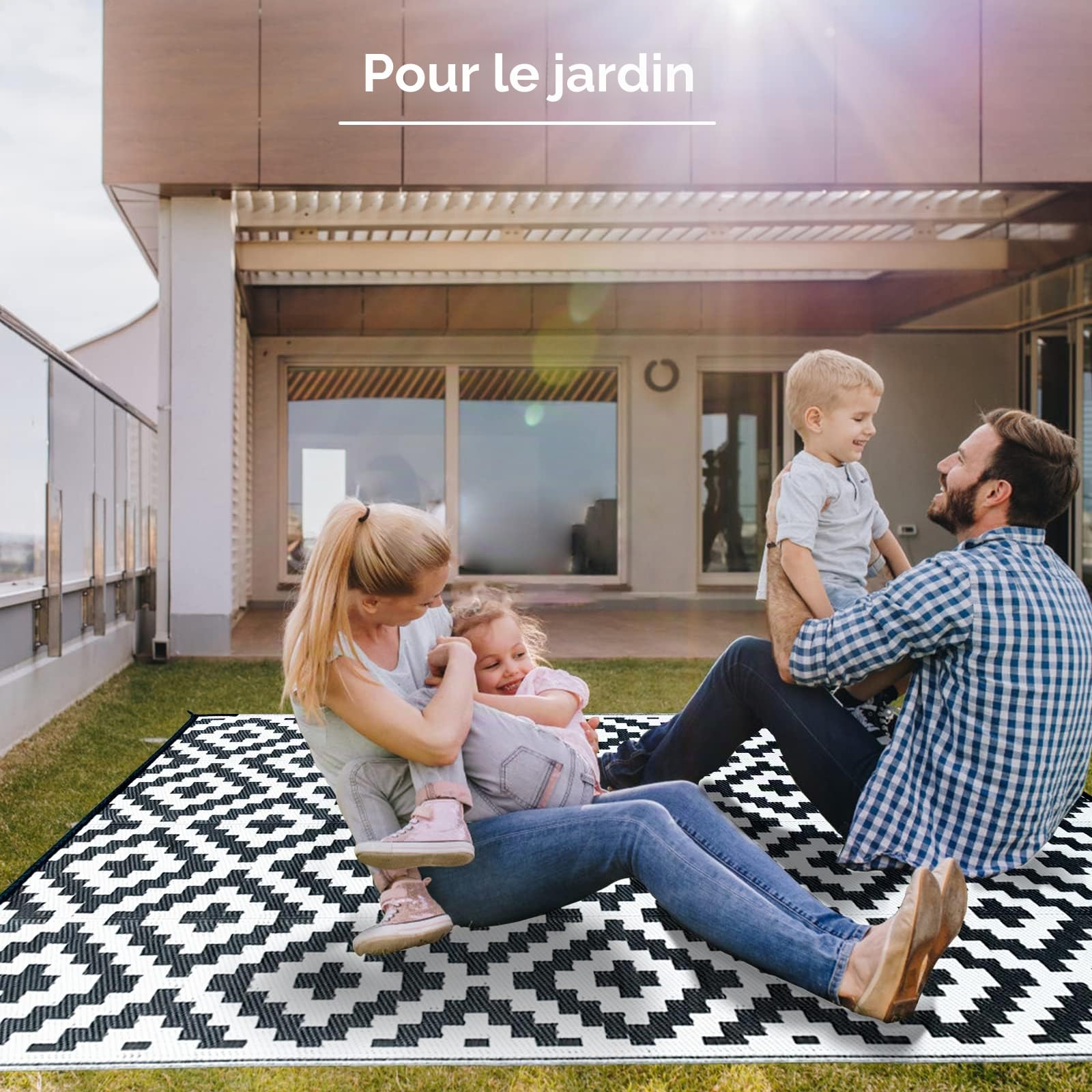 CHOSHOME Tapis pour Extérieur 150X240CM Tapis d'extérieur Robuste Résistant aux intempéries aux UV, pour Balcon, terrasse, Jardin d'hiver, Cuisine ou Salle à Manger Tapis réversible Noir