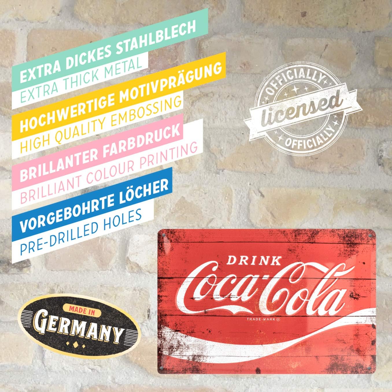 Nostalgic-Art Retro Tin Sign, Coca-Cola, Logo Red Wave, Gift idea for Coke fans Metal Plaque - Image 5