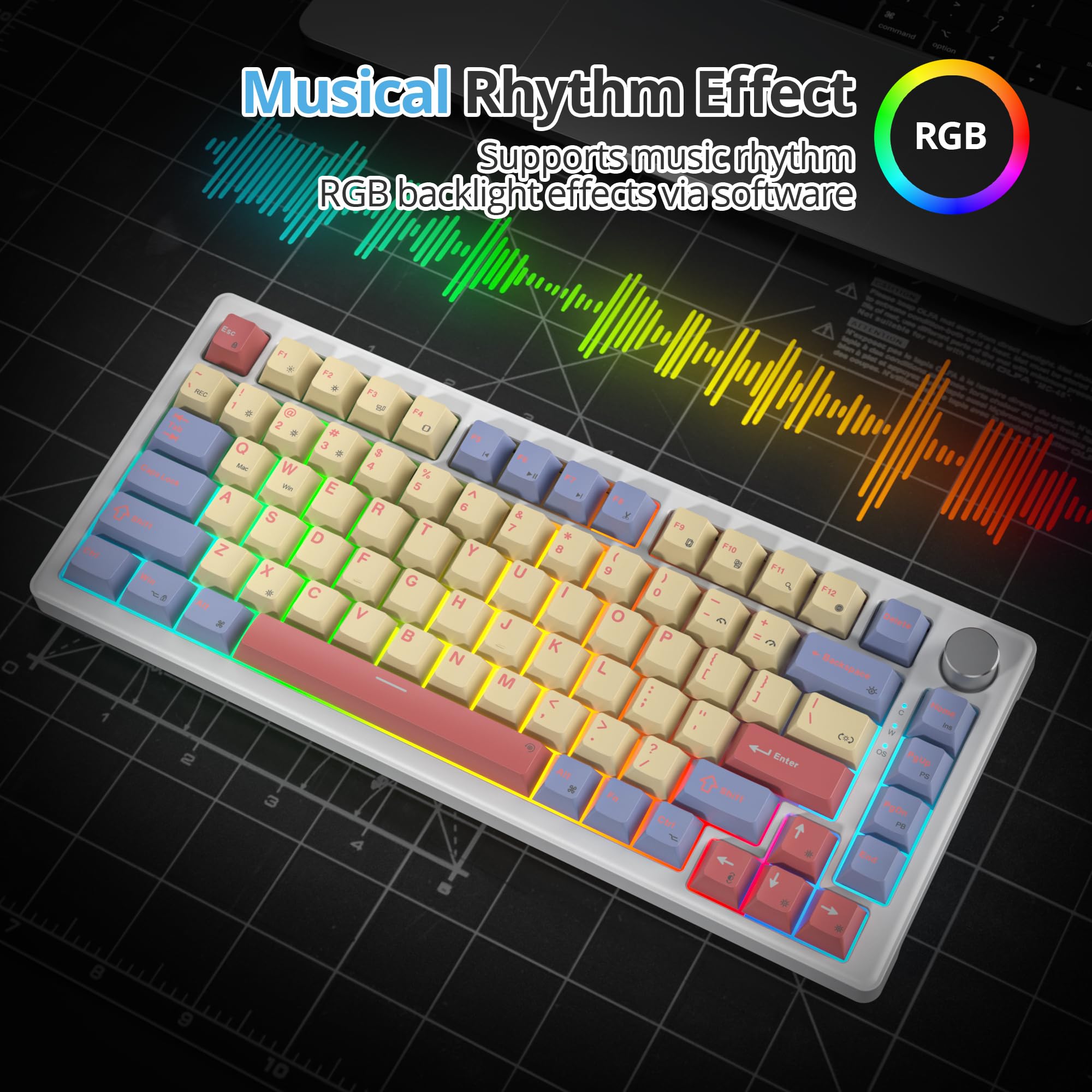 75% Teclado Mecánico con Cable,QWERTY Americana,TKL Teclado para Juegos with Espuma Poron,Hot-Swap,Retroiluminación RGB para Win/Mac