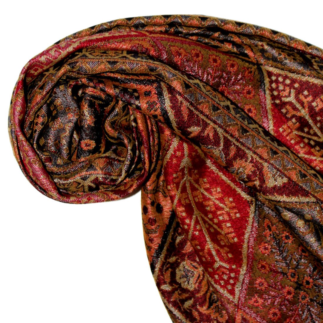 Lorenzo Cana - Écharpe pashmina pour femme en soie et laine 70 cm x 190 cm Marron Bronze Motif cachemire 78097, bronze, 70 x 190 cm