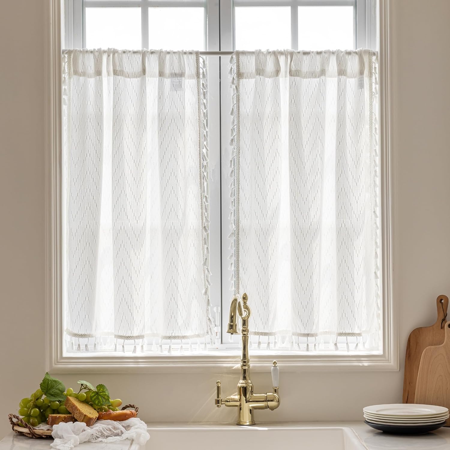 Amazon.com: VOILYBIRD Kitchen Window Curtains Over Sink 30 Inch Length ...