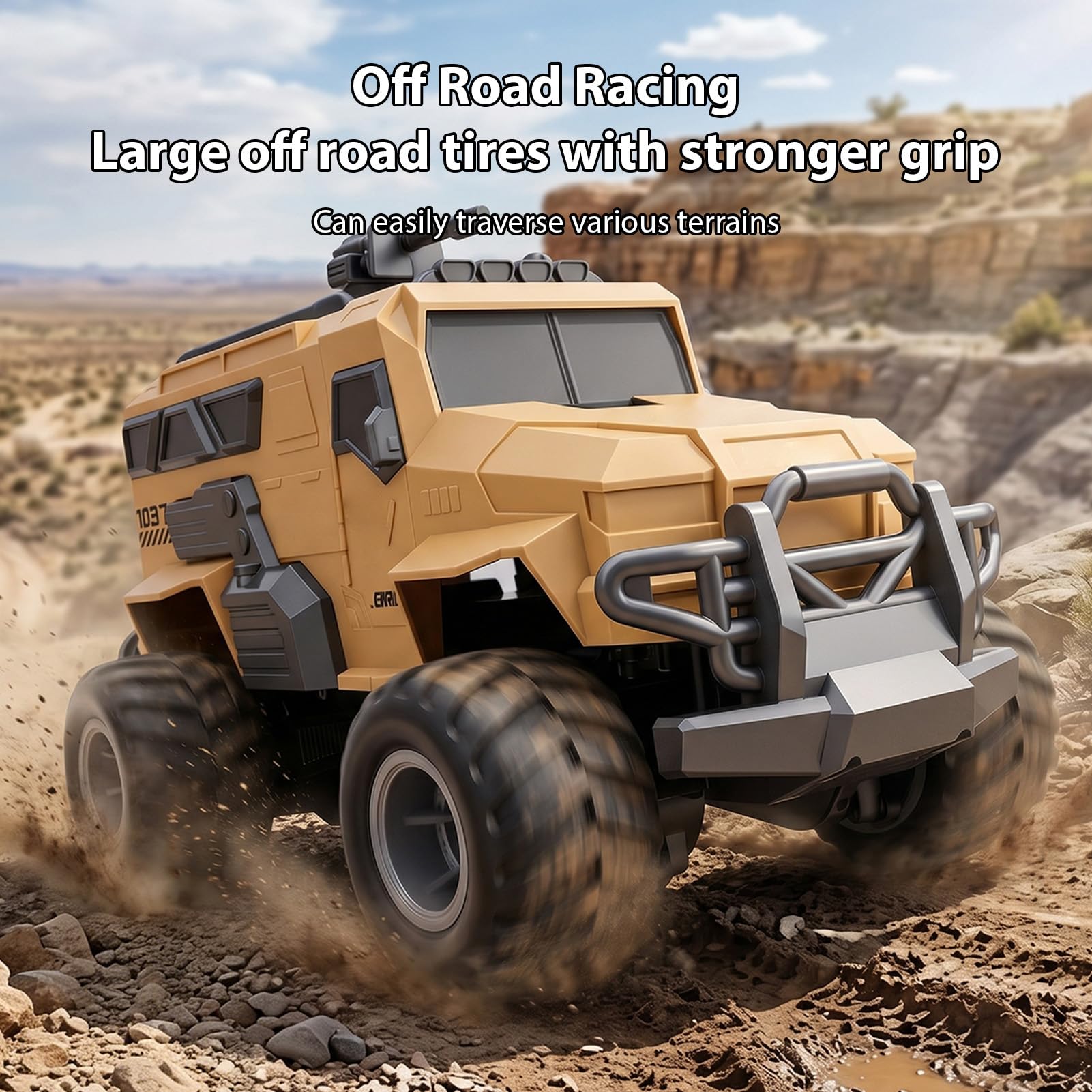 2,4 G RC Truck 4WD Fernbedienung Auto Wasserdichtes Geländefahrzeug Dual Mode Land und Wasser mit 360 Rotation 2 Wiederaufladbare Batterien 7,4 V 900 MAh für Outdoor-Rennen (Khaki)