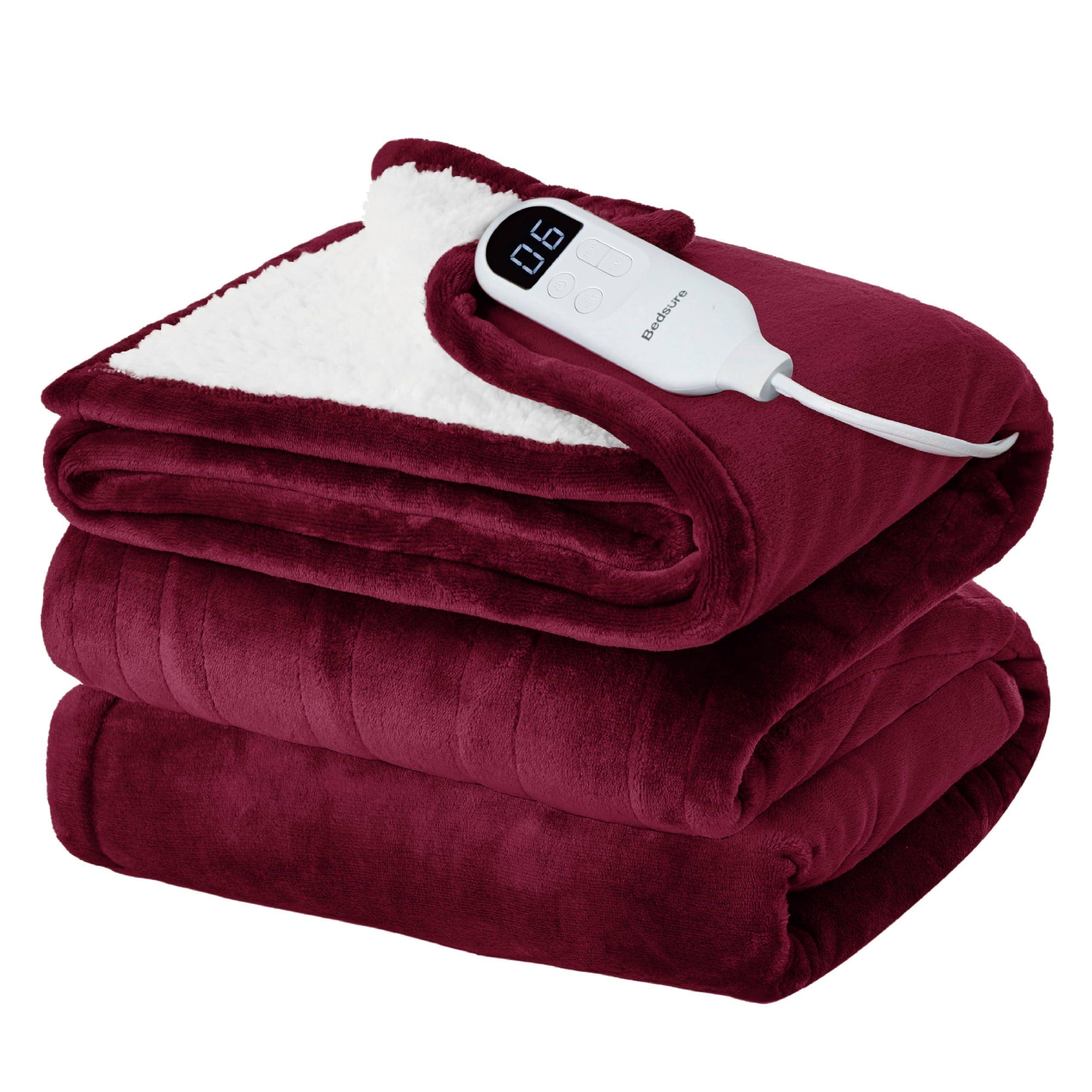 Bedsure Heated Blanket Full Size, Electric Blanket with Preheat, Burgundy