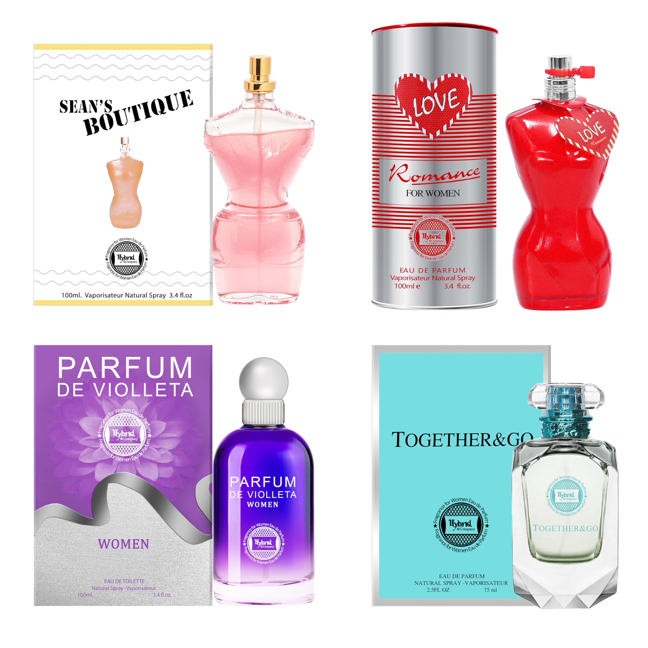 Hybrid & Company Women's 4 Pcs Love Romance Sean'S Boutique Violleta Women Together & Go Perfume Natural Spray Fresh Fragrance