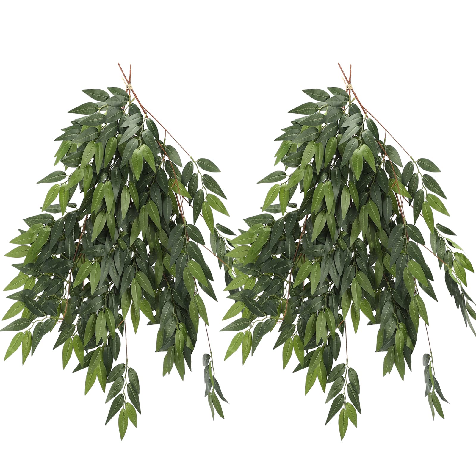 Wnvivi 2 Pcs 33 Inch Artificial Hanging Bamboo Leaves,Green Plants Picks,Fake Plant Teardrop Swags,Spring Greenery Stems Front Door Decoration