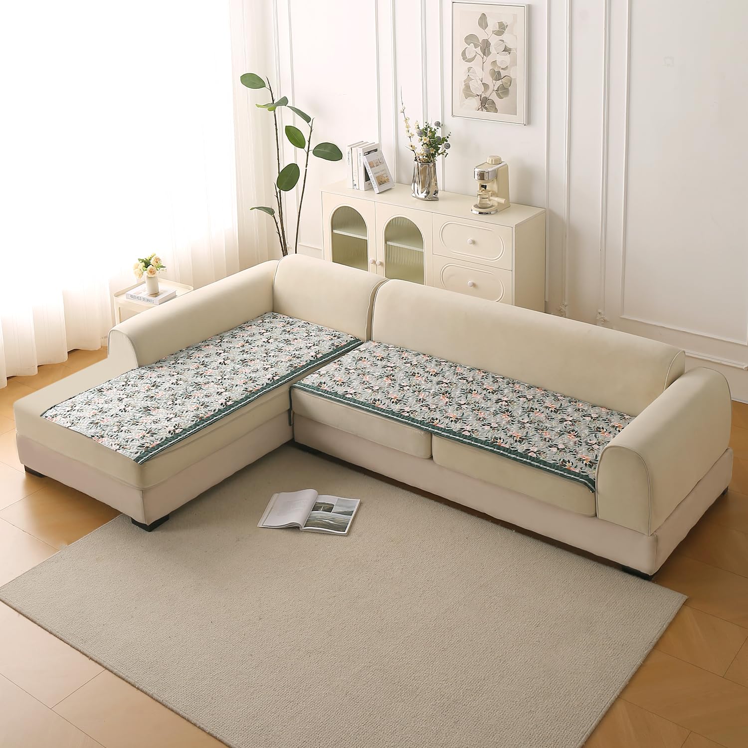 Velvet Sofa Backrest Mat - Pansies Teal -23
