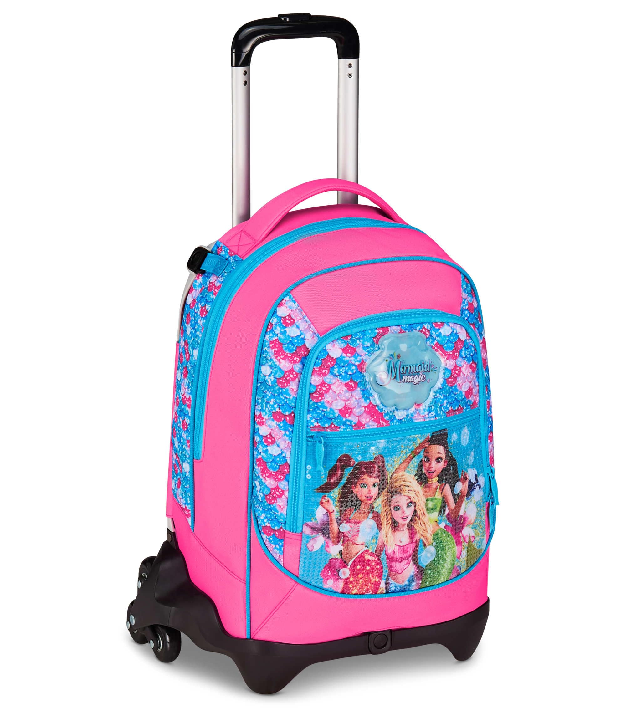 Seven Mermaid Magic Trolley Scuola Jack 3 Ruote, Fucsia, Zaino Con Carrello Sganciabile Da 33 Litri, Per Scuola Elementare e Media, Bambina
