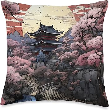 Comic Box Sakura Whispers Amidst The Petal Cascade Unveiled A Blossom Throw Pillow, 16x16, Multicolor