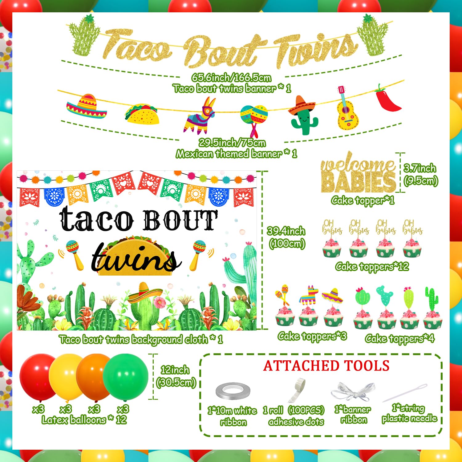 Taco Bout Twins meksykański motyw dekoracje na baby shower powitalne dziecko z tłem fiesty toppery na ciasto na Cinco de Mayo Baby Shower artykuły imprezowe