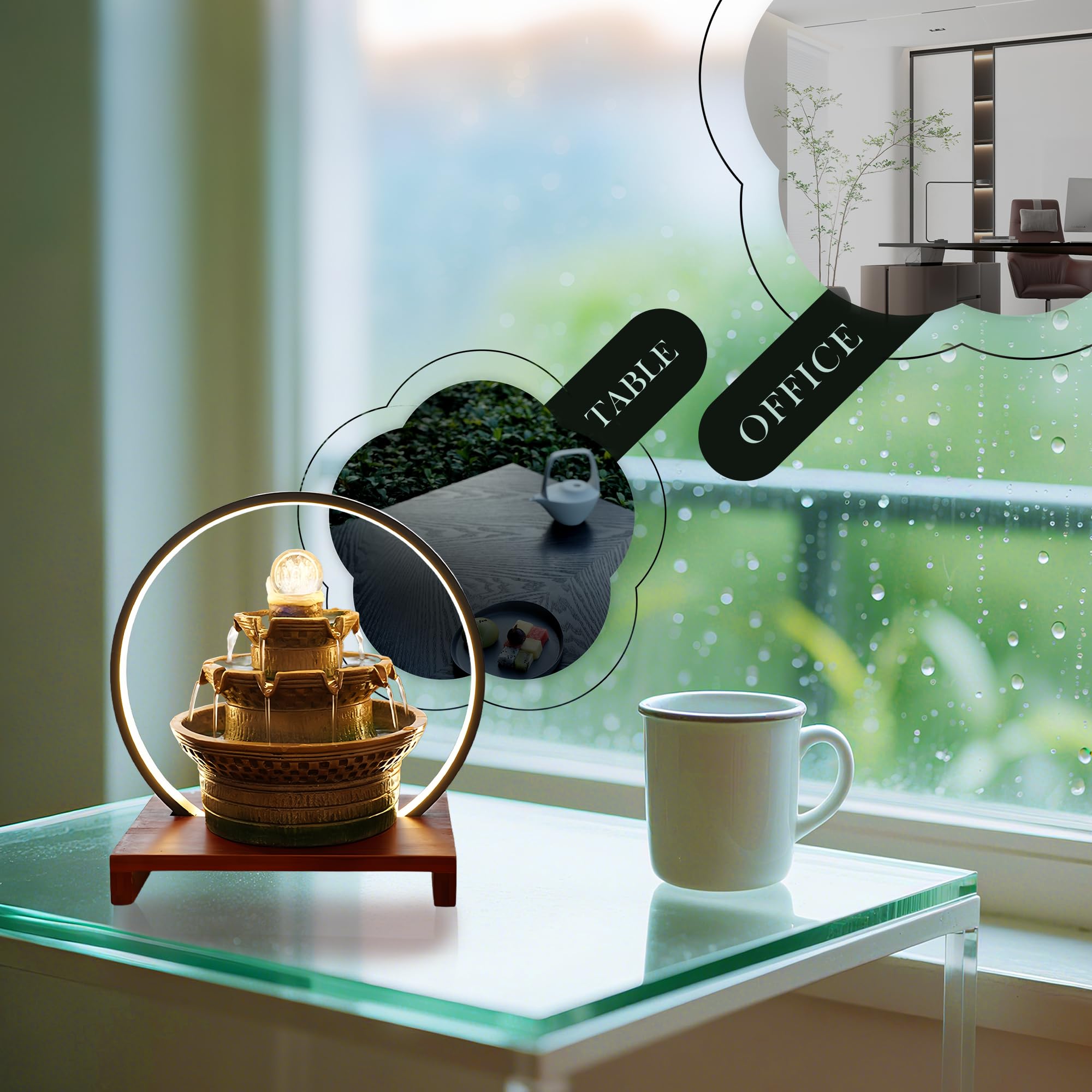 Fuente de Agua de sobremesa para Interiores: decoración Elegante para meditación, Yoga, Estudio y la Hora del té en el hogar y la Oficina.
