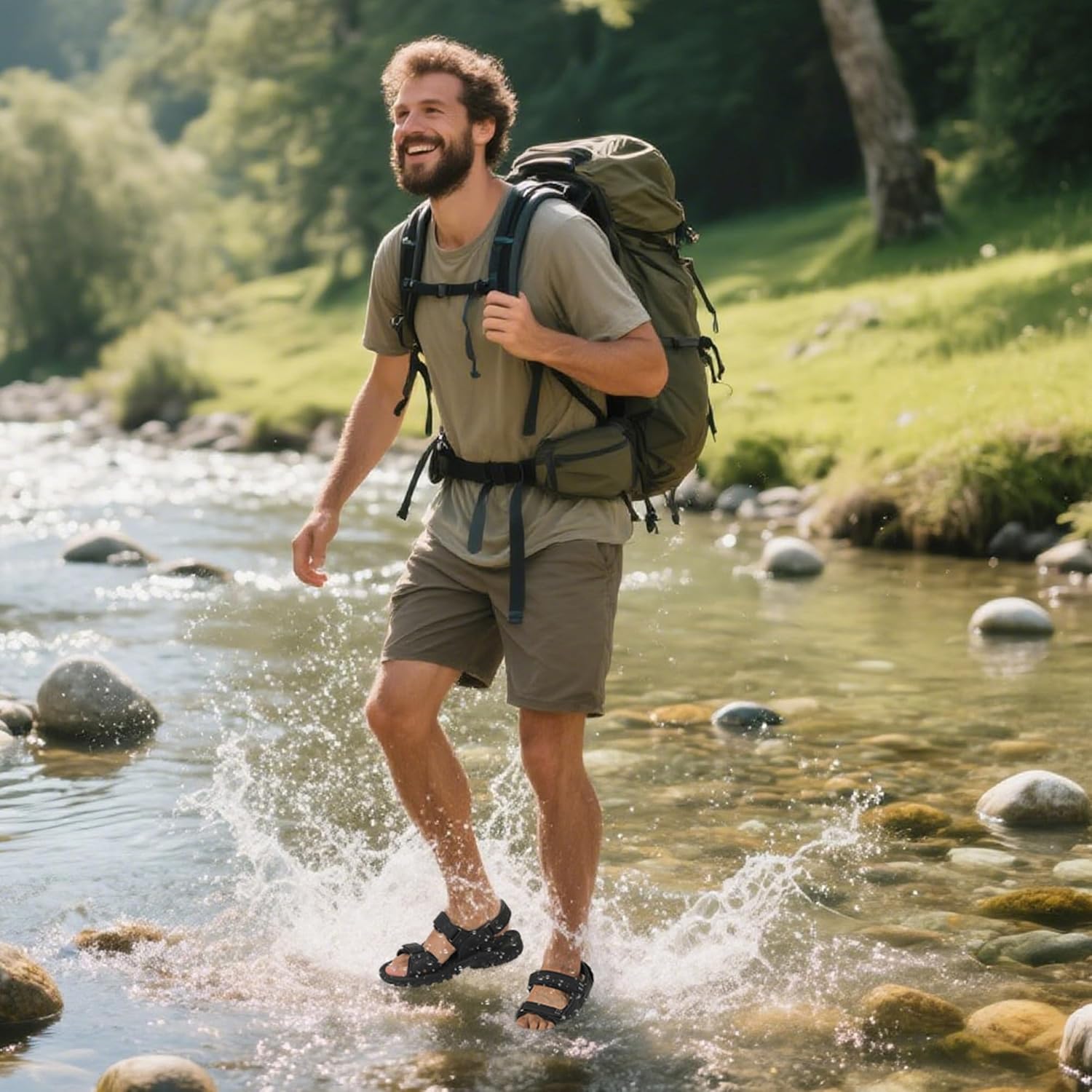 Men's Sandals Open Toe Water Sandals,Athletic and Outdoor Hiking Sandal Waterproof Lightweight with Adjustable Strap - Image 2