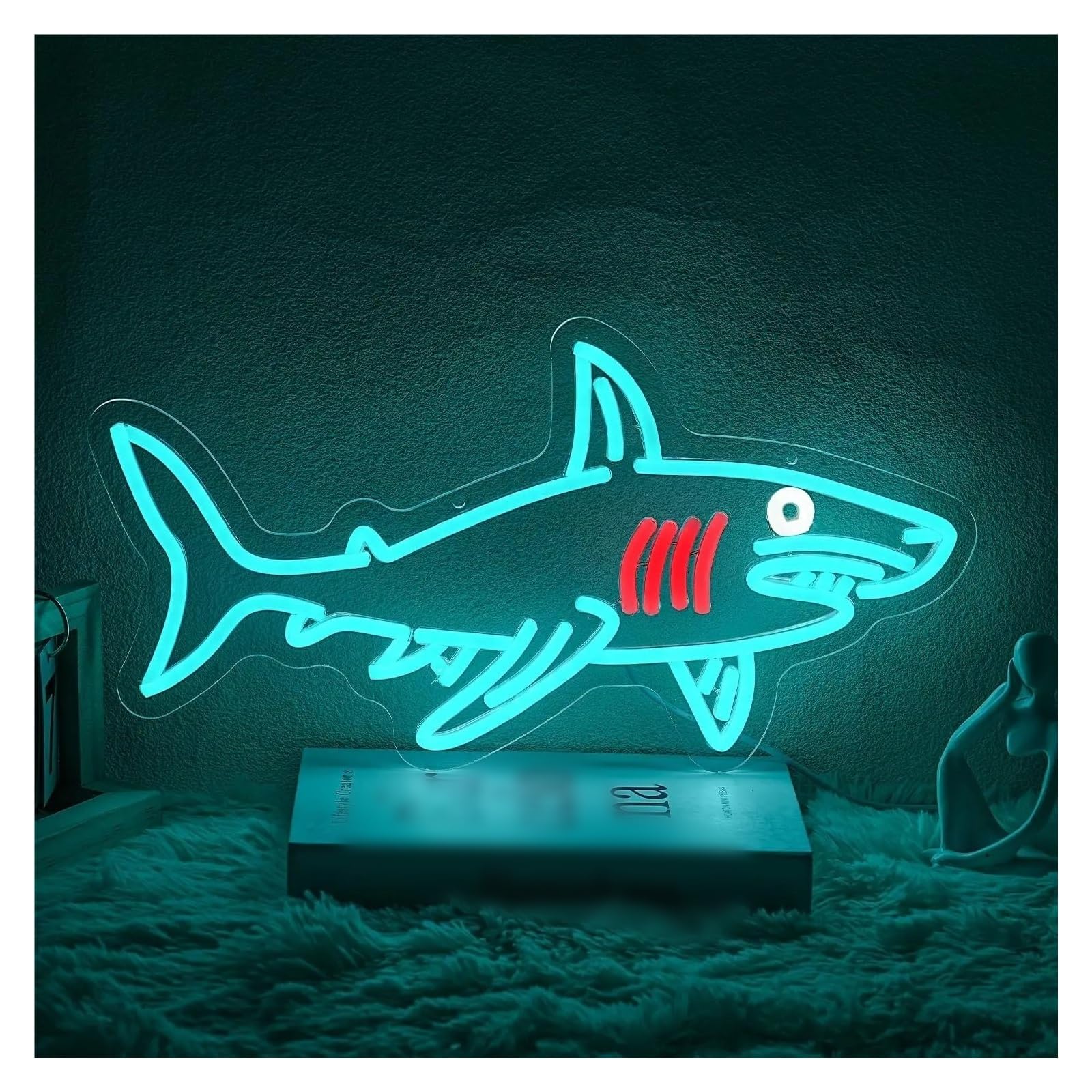 LEMST Sign Lamp Shark Neon Sign USB Powered LED Light for Beach Marine Animal Game Room Bedroom Aesthetic Decoration 43x22.5cm/16.9x8.8cm