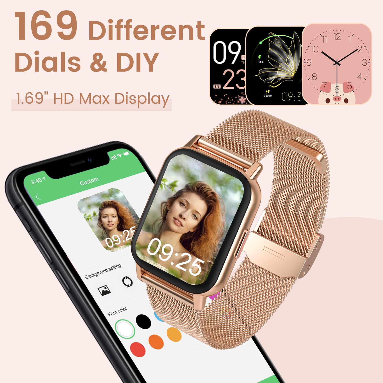 ZOSKVEE Smartwatch voor dames en heren met bluetooth-oproep, 2,0 inch HD smartwatch, 100 sport, slaapmonitor, hartslagmeter, bloeddrukmeter, SpO2, stappenteller voor Android iOS