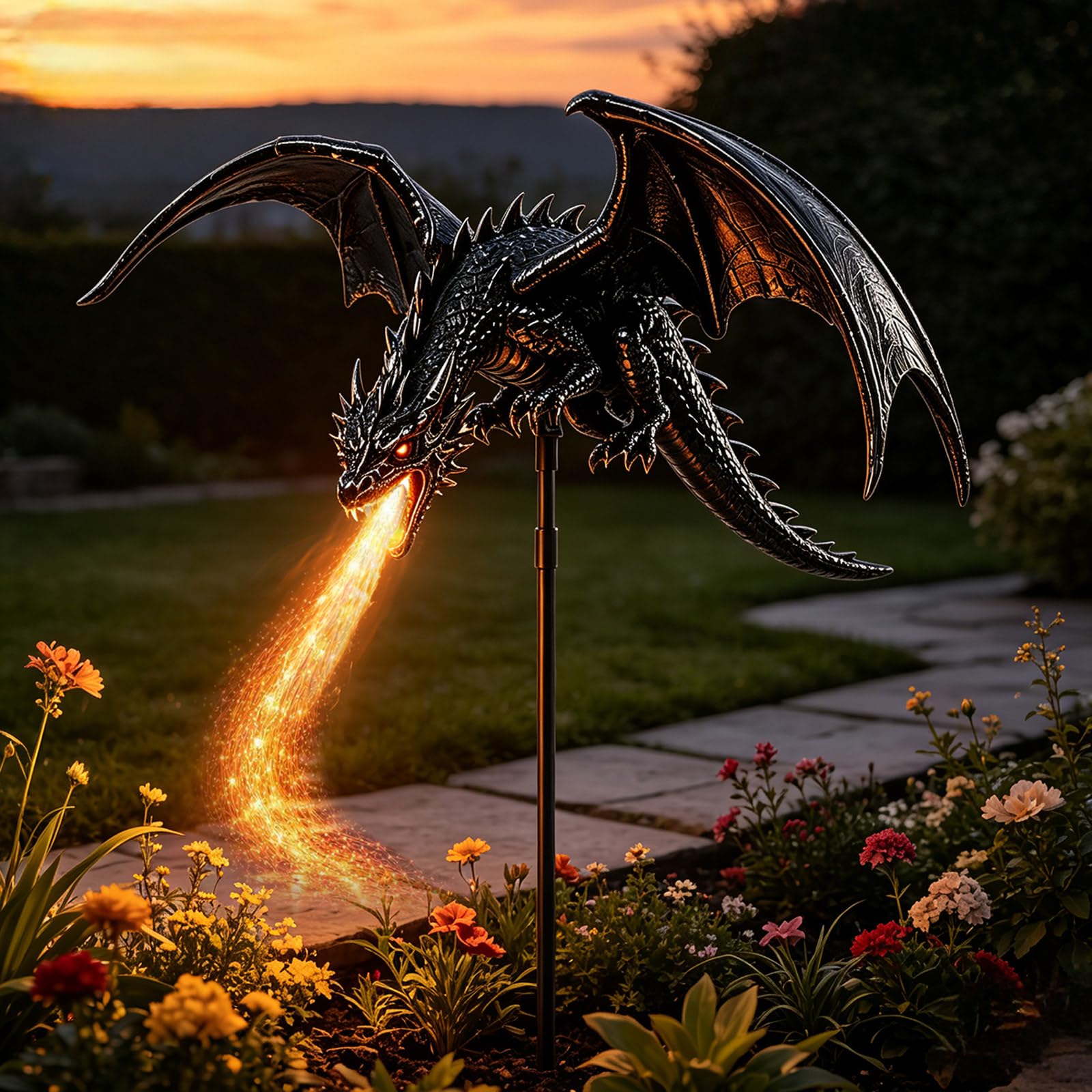Solar Dragon Fire Garden Light, Fire Breathing Dragon Solar Lights Outdoor