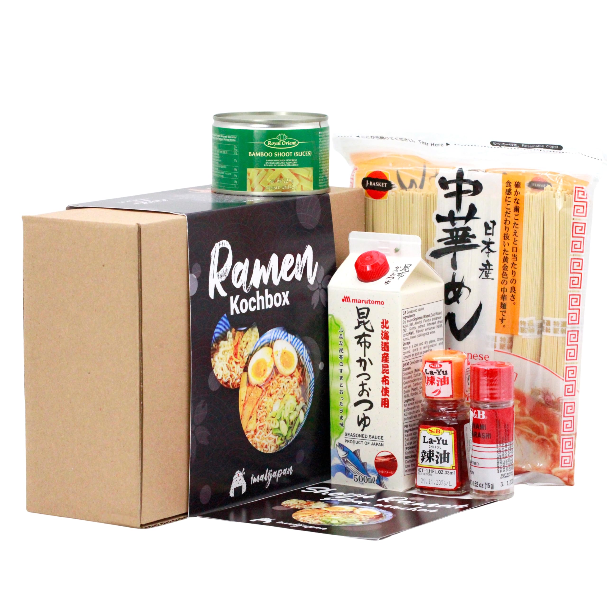 Ramen Kochset für japanische Nudelsuppe – für 8 Portionen, 6-teilige DIY Ramen Box, inkl. Anleitung für Shoyu Ramen, Geschenkidee, auch für Einsteiger