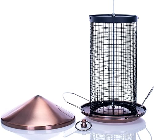 Miniatura 4 de Cottage Garden Comedero para pájaros de 3 libras con acabado de cobre de 12 pulgadas, malla de metal resistente, alimentador para pájaros y doble