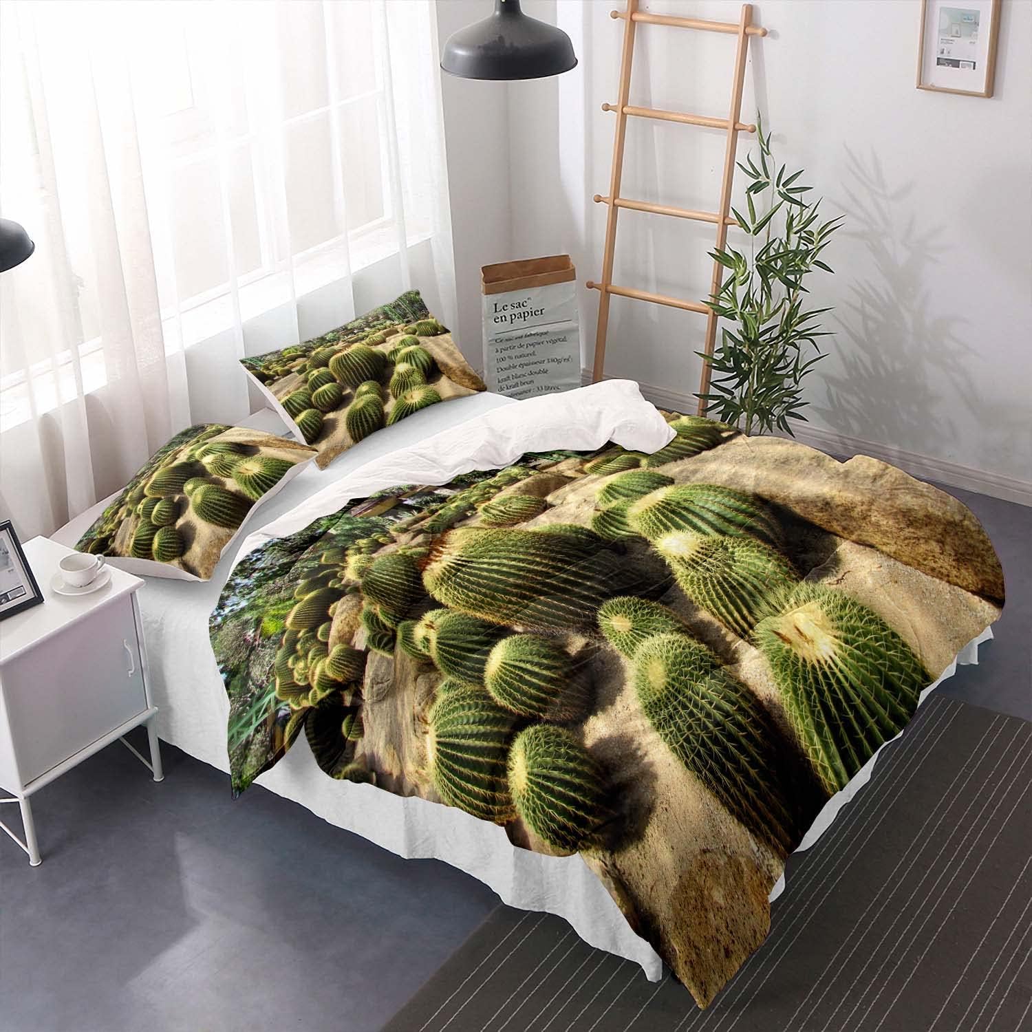Kaktus Bettwsche 155x220 Cm Mikrofaser - 3-teiliges Wende-Set Mit 2  Kissenbezgen, Weich & Pflegeleicht