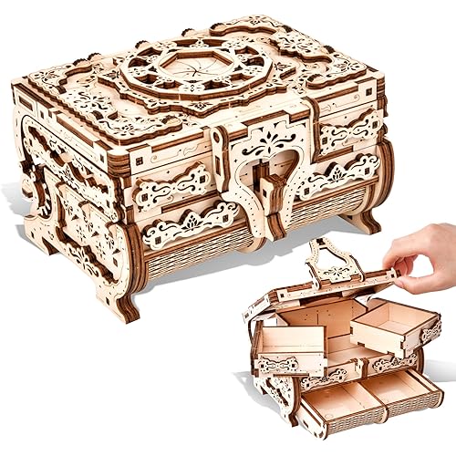 3D Wooden Puzzle Mechanical Treasure Box, Wood Creative Assembly Model Building Kits to Build for Adults and Teens, DIY Wooden Puzzle Hobbies Projects Gift for Women and Kids