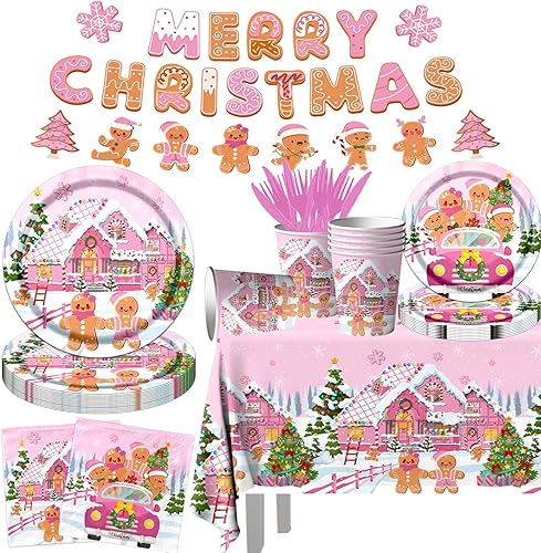 Miniatura 1 de 142 piezas de vajilla de Navidad de pan de jengibre, decoración de fiesta de hombre de jengibre, suministros de fiesta de Navidad de invierno,