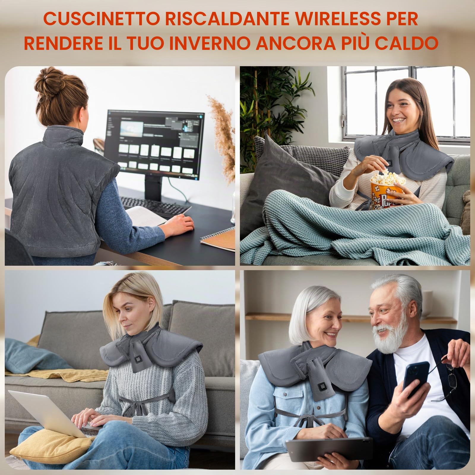 Grafene Cuscino Termico Elettrico per Collo e Spalle con Batteria da 10000mAh, Cuscinetto Riscaldante Collo con 3 Livelli di Temperatura, Termoforo Elettrico con Spegnimento Automatico