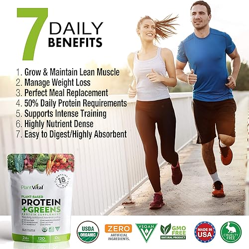 Miniatura 4 de Plantvital Proteína vegana orgánica sin sabor en polvo, 18 superalimentos, verduras y probióticos, proteína orgánica a base de plantas, todos los